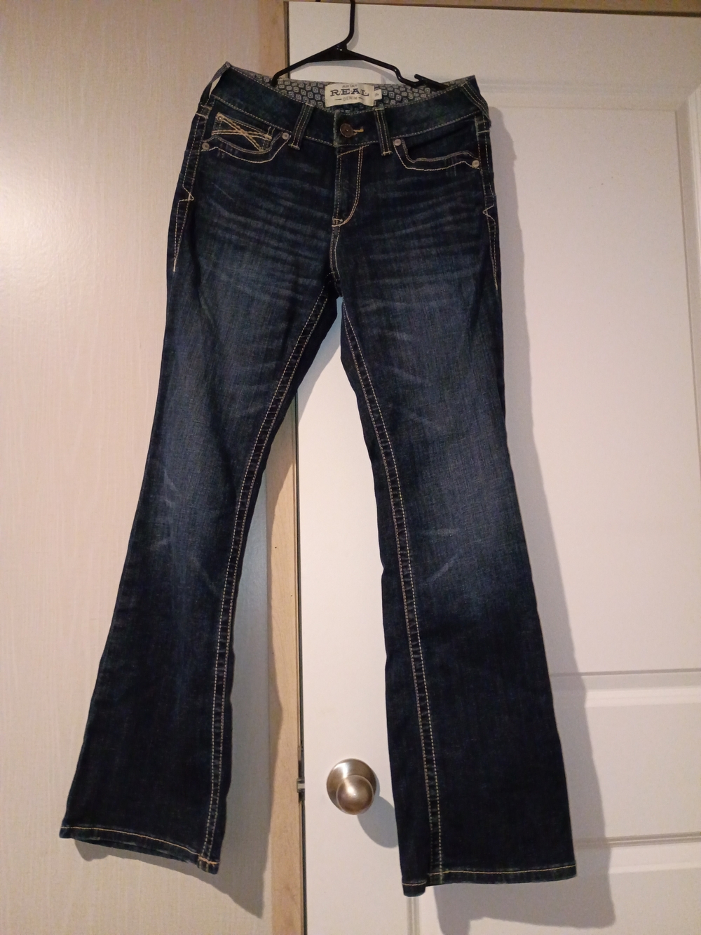 Ariat Real Women's Low Rise Boot Cut Denim Thick Stitching Jeans Size 29R